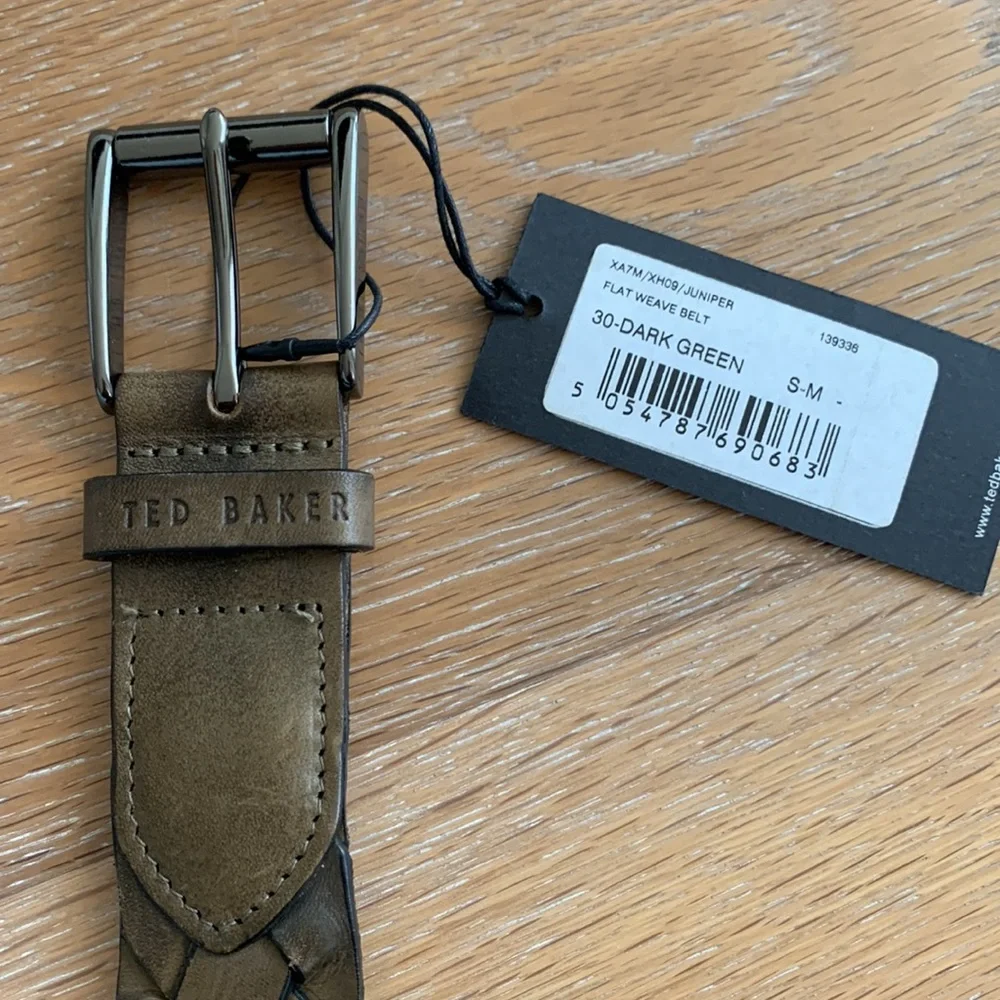 Ted Baker flat weave leather belt small medium dark green
